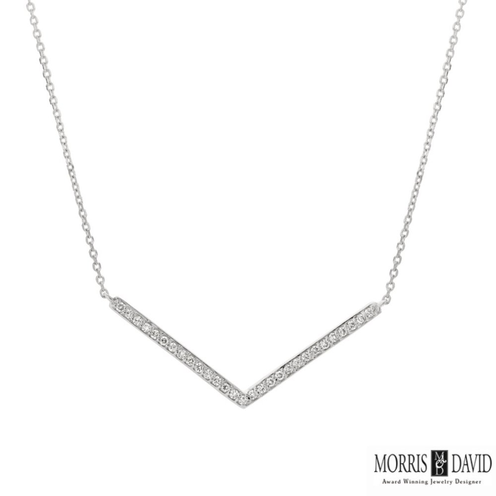0.25 Carat Natural Diamond Open V Necklace 14K WG